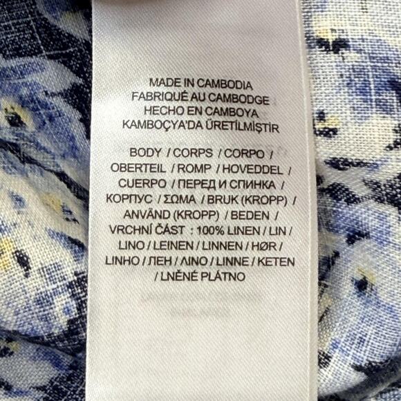 Lauren Ralph Lauren Shirt Womens Medium Blue Floral Linen Button Front Top - Picture 12 of 13